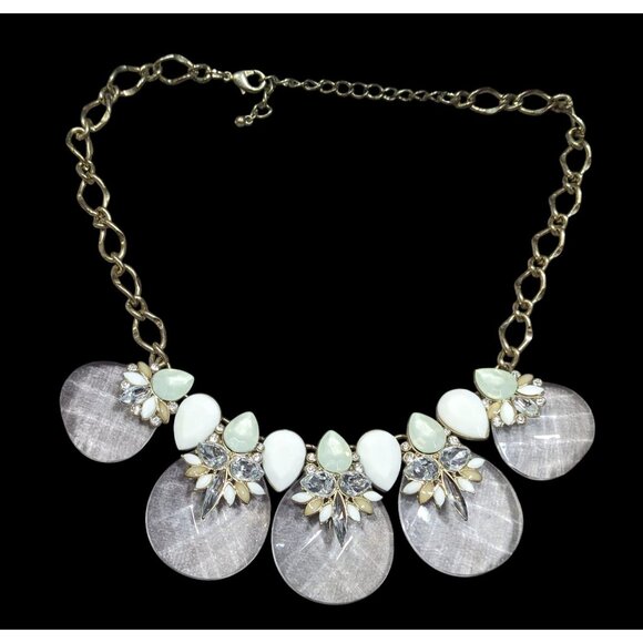 Chunky Glam White And Clear Gemmed Statement Necklace - Picture 5 of 6